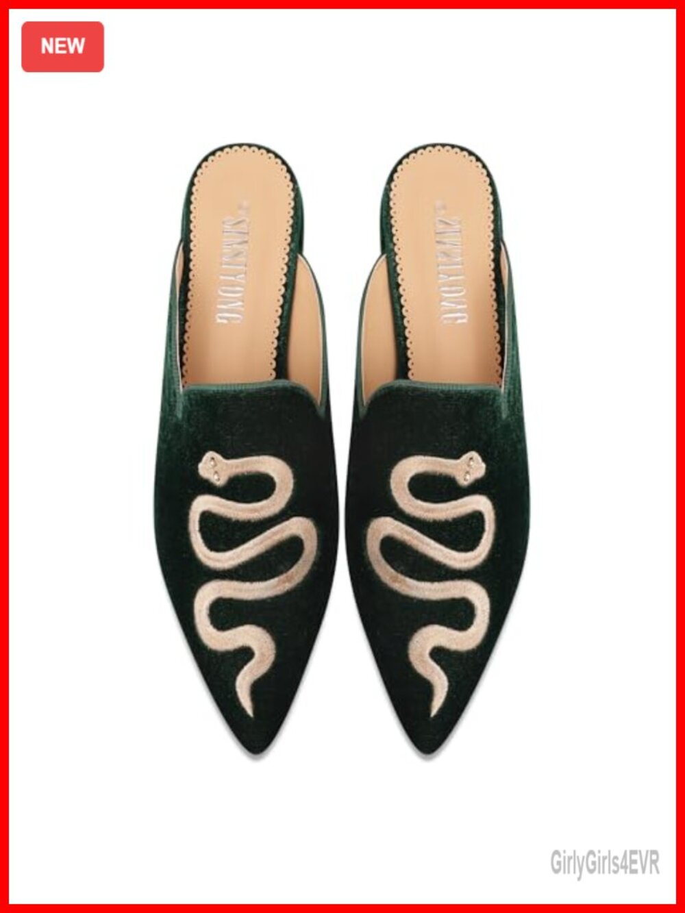 Snake Embroidered Mules Backless Velvet Flat Pointed Toe